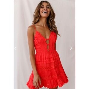 Selfie Leslie Riley Deep V-Neckline Ruffle Detail Dress in Red
